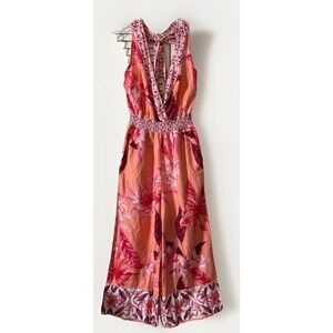 Venus Womens Size 6 Tropical Halter Boho Romper Wide Leg Pockets Cropped